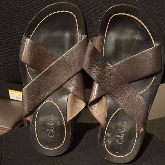 Calvin Klein Other - Calvin Klein Brown Leather Sandals with Open-Toe Design